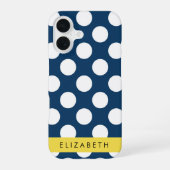 Blue Polka Dots, Polka Dot Pattern, Ihr Name iPhone 16 Hülle (Rückseite)