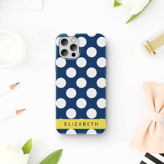 Blue Polka Dots, Polka Dot Pattern, Ihr Name iPhone 16 Hülle