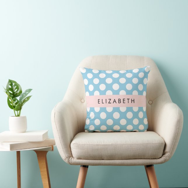 Blue Polka Dots, Polka Dot Pattern, Ihr Name Kissen (Stuhl )