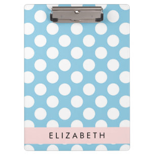 Blue Polka Dots, Polka Dot Pattern, Ihr Name Klemmbrett
