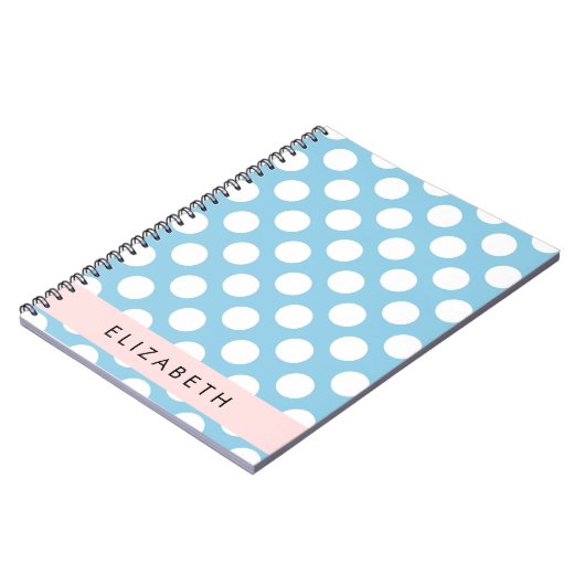 Blue Polka Dots, Polka Dot Pattern, Ihr Name Notizblock (Linke Seite)