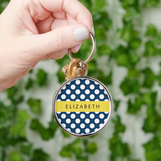 Blue Polka Dots, Polka Dot Pattern, Ihr Name Schlüsselanhänger (Hand)
