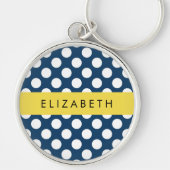 Blue Polka Dots, Polka Dot Pattern, Ihr Name Schlüsselanhänger (Vorne)