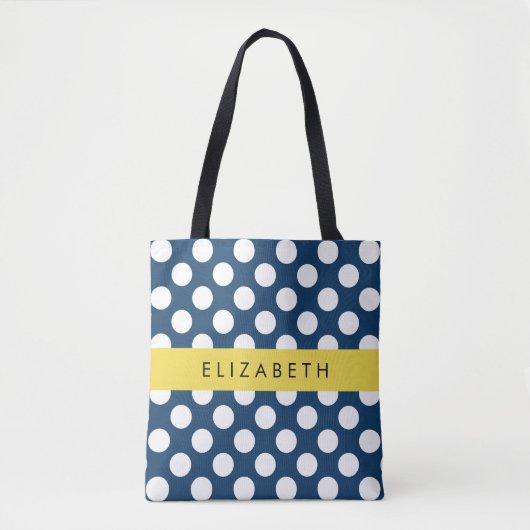 Blue Polka Dots, Polka Dot Pattern, Ihr Name Tasche (Vorderseite)