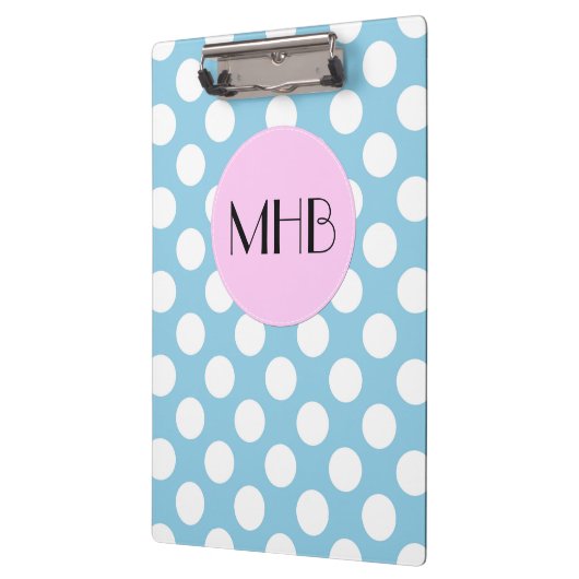 Blue Polka Dots, Polka Dot Pattern, Monogramm Klemmbrett (Links)
