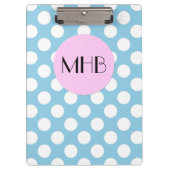 Blue Polka Dots, Polka Dot Pattern, Monogramm Klemmbrett (Vorderseite)