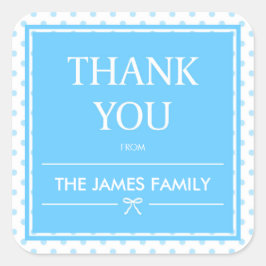 Blue Polka Dots & Ribbon Vielen Dank Quadratischer Aufkleber