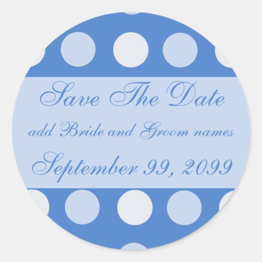 Blue Polka Dots Save the Date Erinnerungen Runder Aufkleber (Vorderseite)