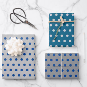 Blue Polka Dots Silver Simple Minimal Geschenkpapier Set