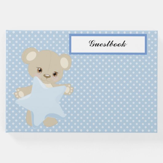 BLUE POLKA DOTS & TAN TEDDY BEAR MIT BLAUE STAR GÄSTEBUCH (Vorderseite)