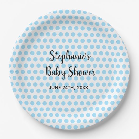 Blue Polka Dots White Baby Shower Boys Girls Niedl Pappteller (Vorderseite)