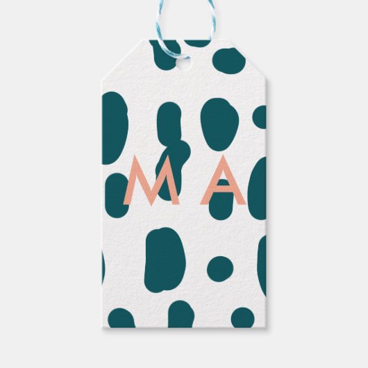 Blue polkadot orange pastel monogram man letter pa geschenkanhänger (Vorderseite)