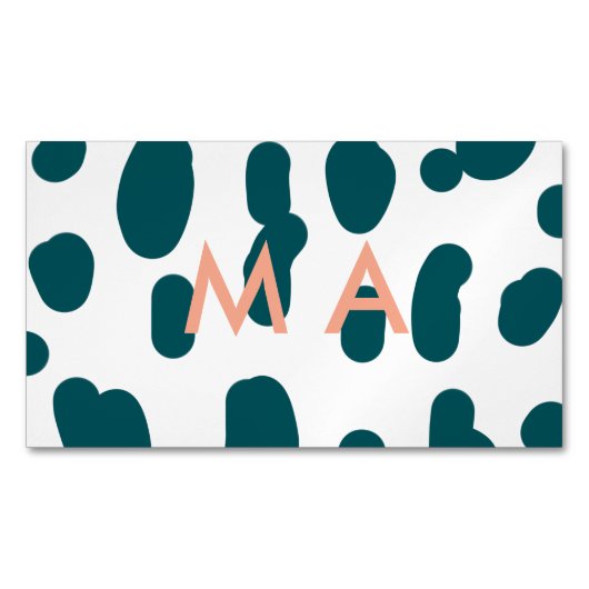 Blue polkadot orange pastel monogram man letter pa magnetische visitenkarte (Vorderseite)