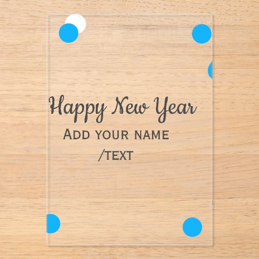 Blue polkadots happy new year add name messasimple acryleinladungen (Vorderseite)