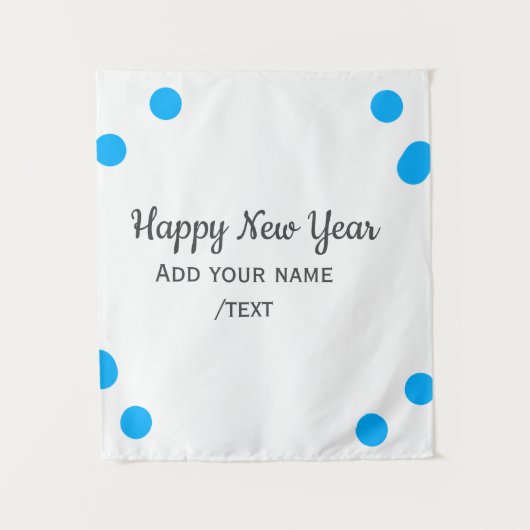 Blue polkadots happy new year add name messasimple wandteppich (Vorderseite)