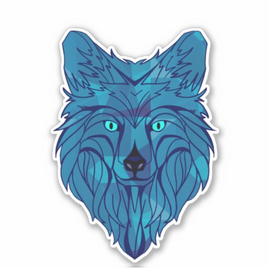 Blue Poly Wolf Head Aufkleber (Vorderseite)