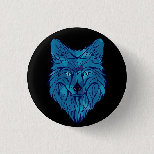 Blue Poly Wolf Head Button (Vorderseite)
