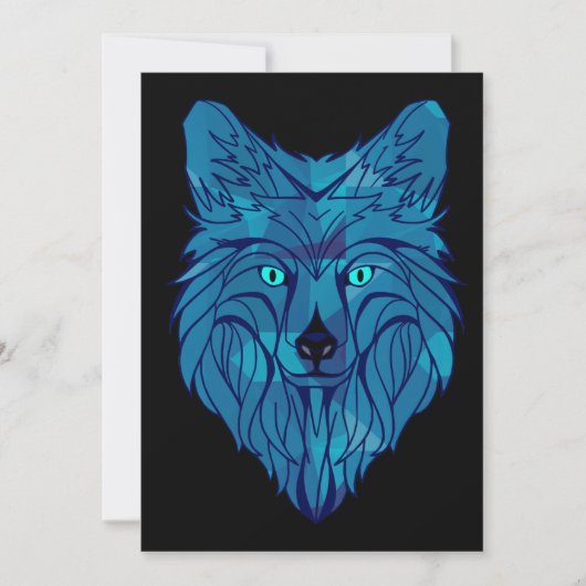 Blue Poly Wolf Head Feiertagskarte (Vorderseite)