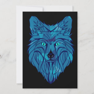 Blue Poly Wolf Head Feiertagskarte
