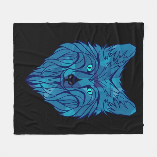 Blue Poly Wolf Head Fleecedecke (Vorderseite (Horizontal))