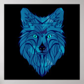 Blue Poly Wolf Head Poster (Vorne)