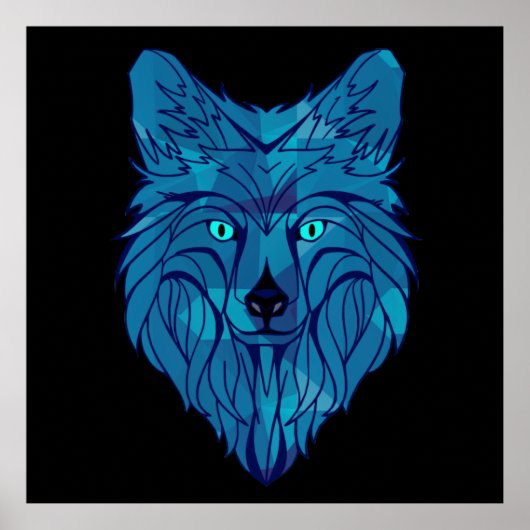 Blue Poly Wolf Head Poster (Vorne)