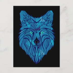 Blue Poly Wolf Head Postkarte