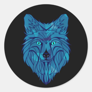 Blue Poly Wolf Head Runder Aufkleber