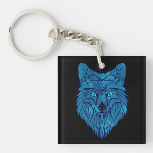 Blue Poly Wolf Head Schlüsselanhänger (Vorderseite)
