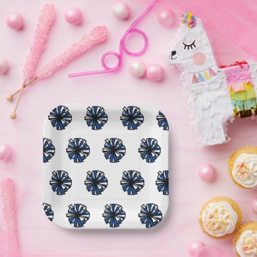 Blue Pom Paper Plate Pappteller (Party)