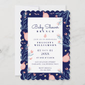 Blue Pomegranate & Florals Baby Dusche Brunch Einladung (Vorderseite)