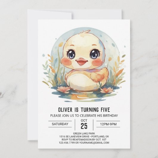 Blue Pond Duck Birthday Einladung (Vorderseite)