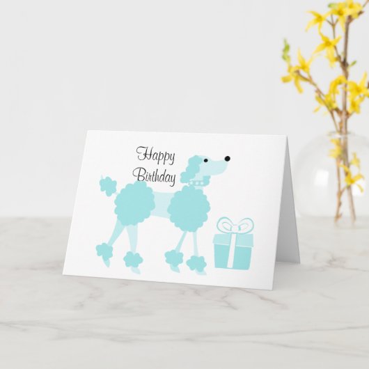 Blue Poodle Karte (Gelbe Blume)