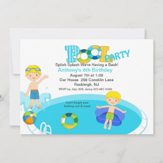 Blue Pool Party Boys Geburtstag Einladung