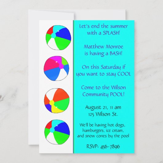 Blue Pool Party Einladung (Vorderseite)