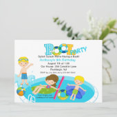 Blue Pool Party Geburtstag Einladung (Stehend Vorderseite)