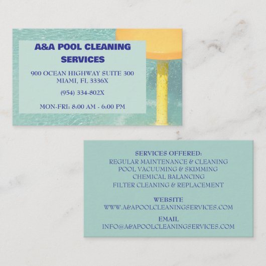 Blue Pool-Wartung Visitenkarte (Vorne/Hinten)