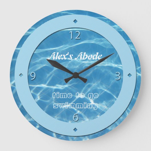 Blue Pool Water Sky Blue Stripes Cool Aquatic Swim Große Wanduhr (Vorderseite)