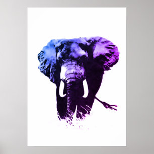 Blue Pop Art Elephant Tinte Paint Poster