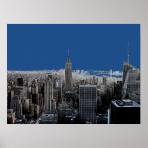 Blue Pop Art New York City Abend Poster Print