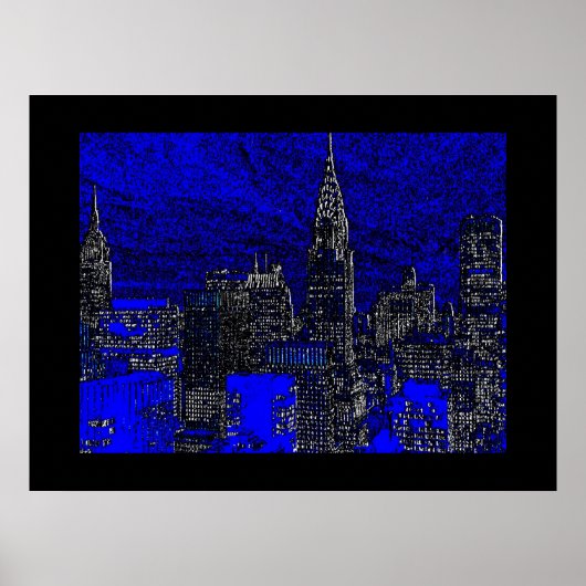 Blue Pop Art New York City Art Poster (Vorne)