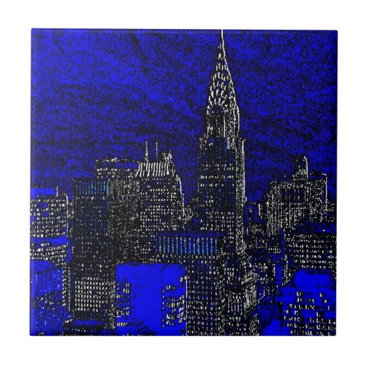 Blue Pop Art New York City Fliese (Vorderseite)