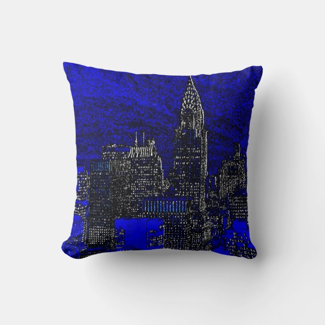 Blue Pop Art New York City Pillow Kissen (Vorderseite)