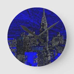 Blue Pop Art New York City Runde Wanduhr