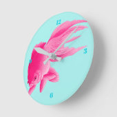 Blue Pop Art Pink Goldfish Modern Runde Wanduhr (Winkel)