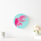 Blue Pop Art Pink Goldfish Modern Runde Wanduhr (Zuhause)