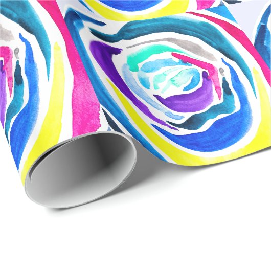 Blue Pop Art Rose Aquarell Geschenkpapier (Rolleneckpunkt)