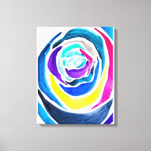 Blue Pop Art Rose Aquarell Leinwanddruck (Vorderseite)