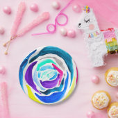 Blue Pop Art Rose Aquarell Pappteller (Party)