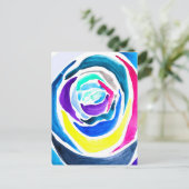 Blue Pop Art Rose Aquarell Postkarte (Stehend Vorderseite)